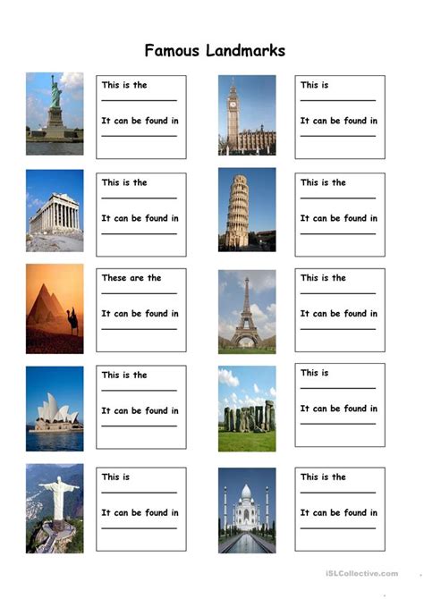 famous landmarks worksheet  esl printable worksheets   teachers