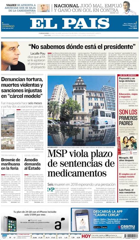 newspaper el pais uruguay newspapers  uruguay sundays edition july    kioskonet
