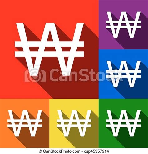 won sign vector set of icons with flat shadows at red