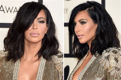 kim kardashian debuts long wavy bob hairstyle at the grammy awards in
