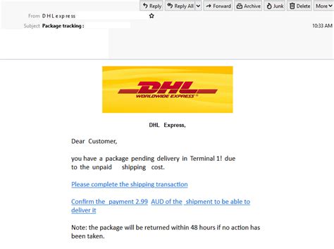 dont  fooled   dhl themed phishing email claiming    package pending delivery