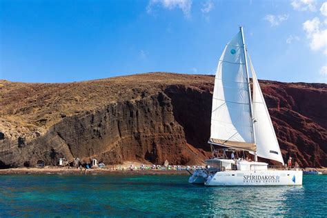 2023 Santorini Classic Catamaran Cruise With Meal Drinks And Transfers