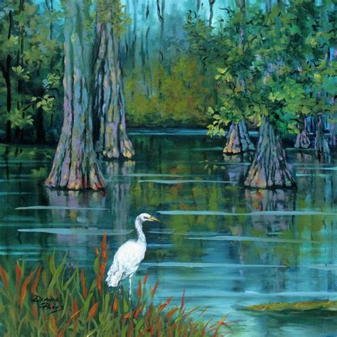 louisiana swamp painting  egret  bald cypress trees etsy