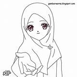 Mewarnai Berhijab Muslimah Perempuan Sketsa Anak Hitam Cewe Diwarnai Cantik Belajar Warna Animasi Cewek Berjilbab Warnai Lucu Baju Aneka Oleh sketch template