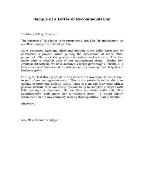 letter  recommendation examples sample templates