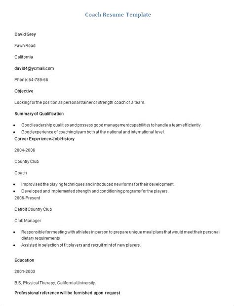 sample coach resume template  samples examples format resume