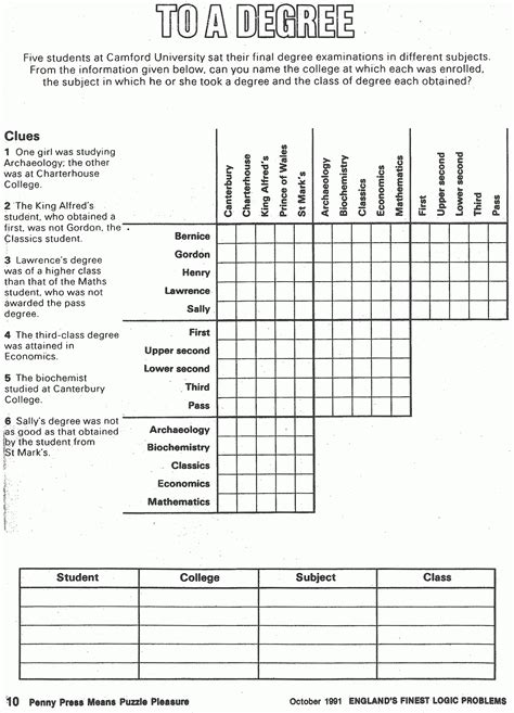 logic puzzles printable worksheets printable worksheets