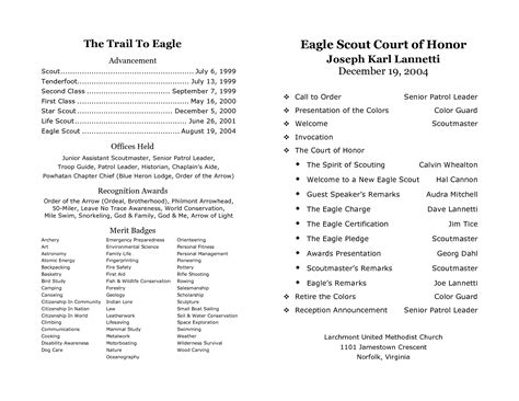 printable eagle scout court  honor program template printable templates