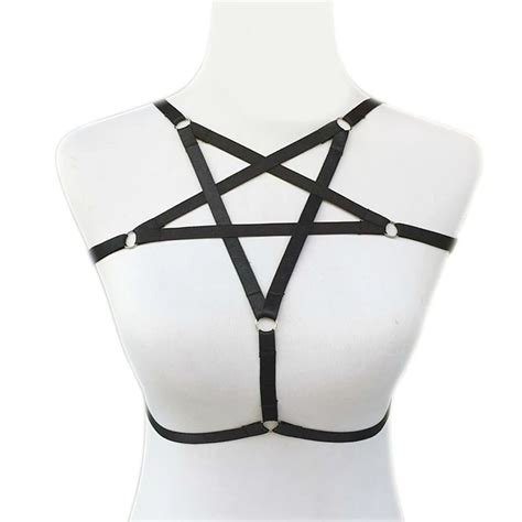 sexy girls women goth gothic elastic band pentagram star harness body