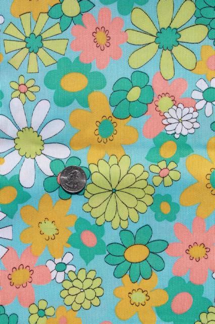60s vintage fabric flower power daisy flowered print in retro mod colors