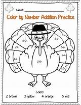 Thanksgiving Grade Math Color Number Coloring First Turkey Pages Packet Worksheets Addition Kindergarten 1st Kids Activities Numbers Crafts Common Core sketch template