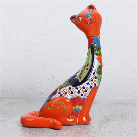 unicef market hand painted ceramic cat sculpture  mexico regal cat