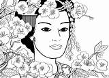 Coloriage Japon Geisha Coloriages Ausmalen Colorier Geishas Japonais Adulte Terapia Paysage Japonesa Im Kimono Mandala sketch template