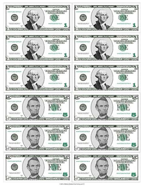 printable play money sheets