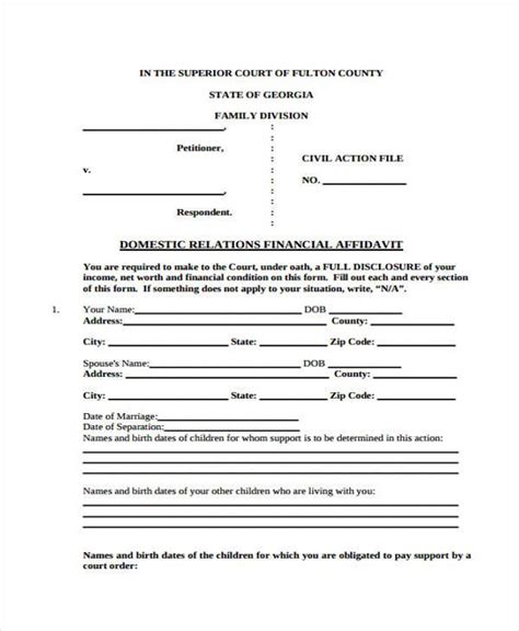 sample relationship affidavit forms   ms word