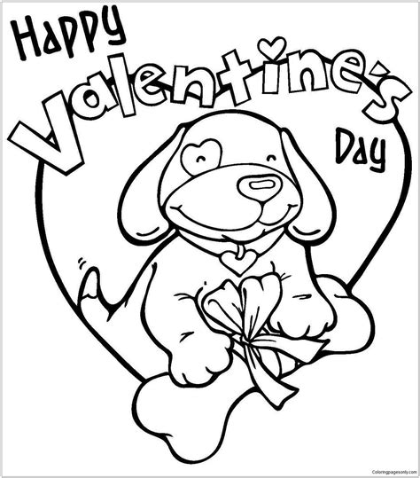 happy valentine  day  puppy coloring page  printable coloring
