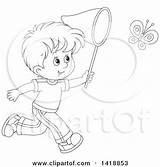 Boy Chasing Clipart Lineart Butterfly Illustration Cartoon Happy Royalty Bannykh Alex Vector Small sketch template