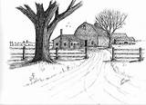 Farm Drawing Dairy Landscape Oak Big Drawings Barn Sketch Brauer Jack Old House Fence Tree Wood Christmas Pencil Farms Sketches sketch template