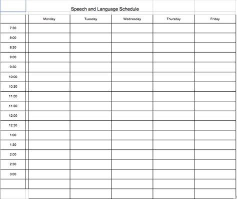 schedule block template printable schedule template