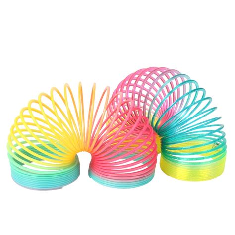2pcs set 9cm plastic magic rainbow spring slinky toys funny rainbow