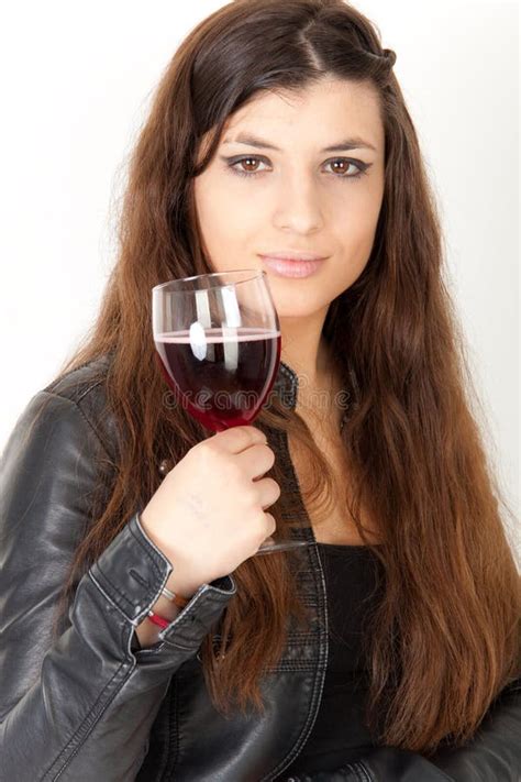 Beautiful Brunette Is Drinking Wine Stock Image Image Of Rose