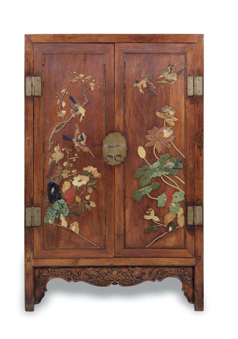 an embellished huanghuali flowers and birds square corner cabinet late ming early qing period