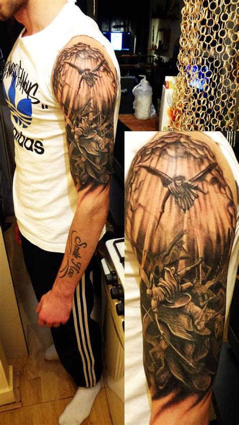 Amazing Man Left Half Sleeve Fallen Angel Tattoo Design
