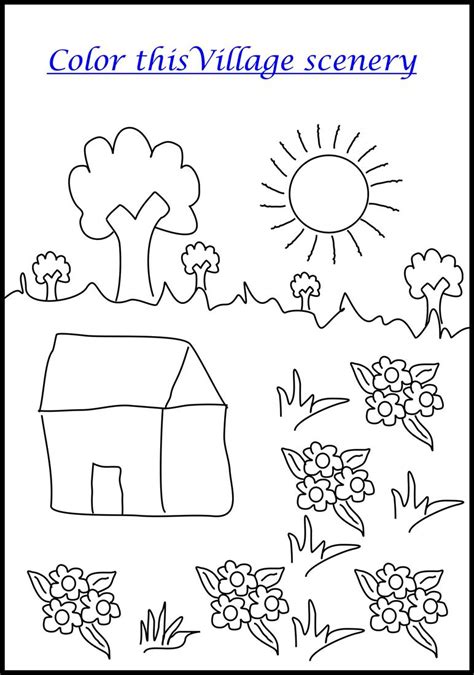 village scenery coloring printable  kids