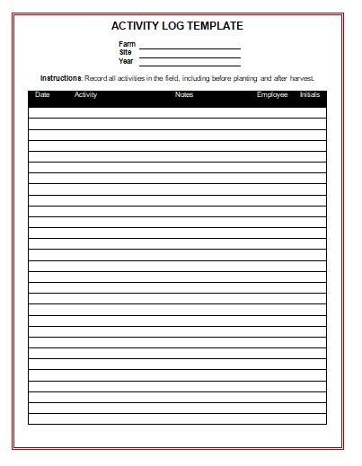 activity log template   word excel  formats samples