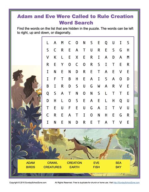 adam  eve  called  rule creation word search childrens