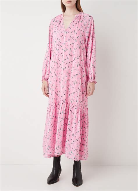 neo noir hallas maxi jurk met bloemenprint roze de bijenkorf