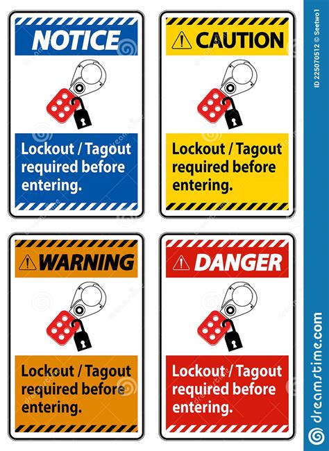 warning sign lockout tagout required  entering stock vector