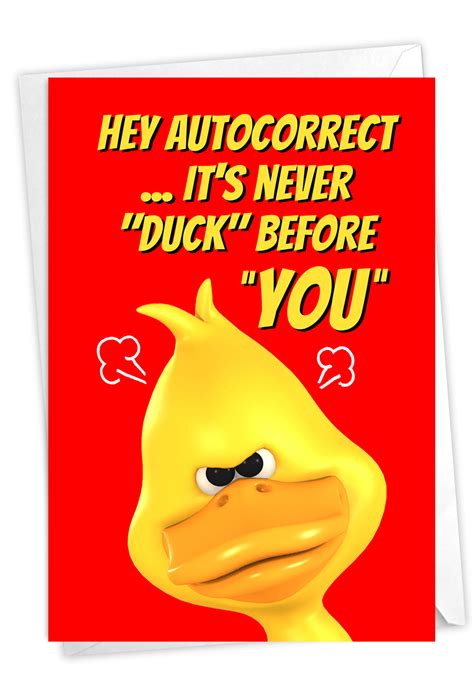 Funny Adult Happy Birthday Card Duck Humor Autocorrect