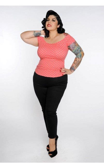 pinup girl clothing marilyn top in coral with white dots plus size pinup girl clothing