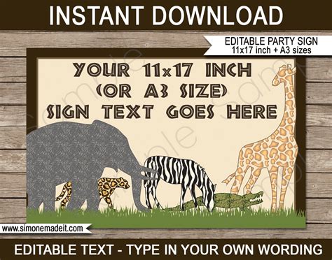 printable animal safari party sign template jungle zoo party decorations