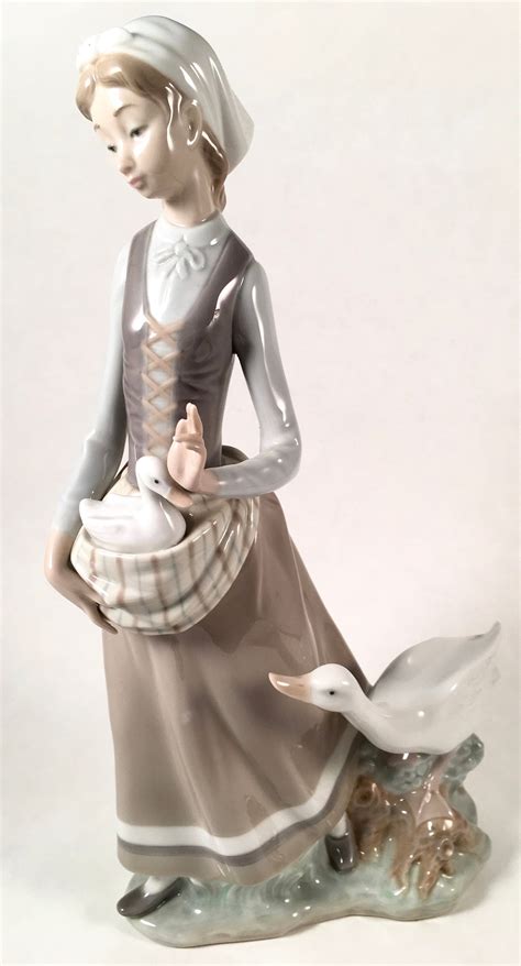 lladro porcelain girl  goose figurine statue  etsy uk