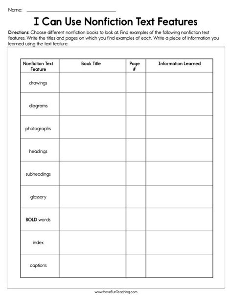 text features worksheet  grade tutoreorg master  documents