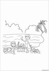 Beach Kids Summer Enjoying During Coloring Pages Online Color Getdrawings Drawing sketch template