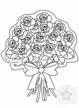 Bunch Bow Coloring Roses Flowers sketch template