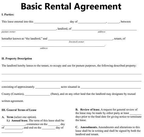 blank lease agreement basic rental agreement fillable