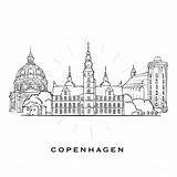 Denmark Kopenhagen Outlined Berühmte Dänemark Architektur Kopenhagens Separated Capitals Gezeichneten Stadtplan Illustrations sketch template