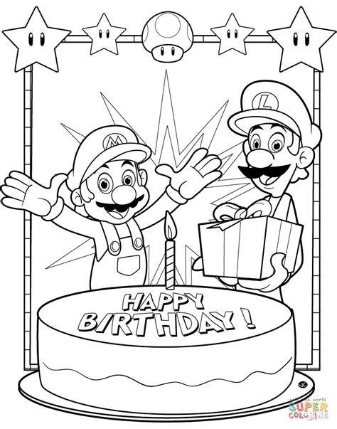 happy birthday mario coloring page  printable coloring pages