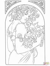 Mucha Coloring Alphonse Pages Fruit Nouveau Printable Spring Supercoloring Drawing Mermaid Book Adult Getdrawings Nature Illustration Adults sketch template