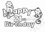 Birthday 21st Happy Flower Coloring Vector Coloringpage Eu sketch template