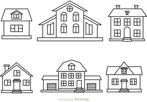 vector house outline set   vector art stock graphics