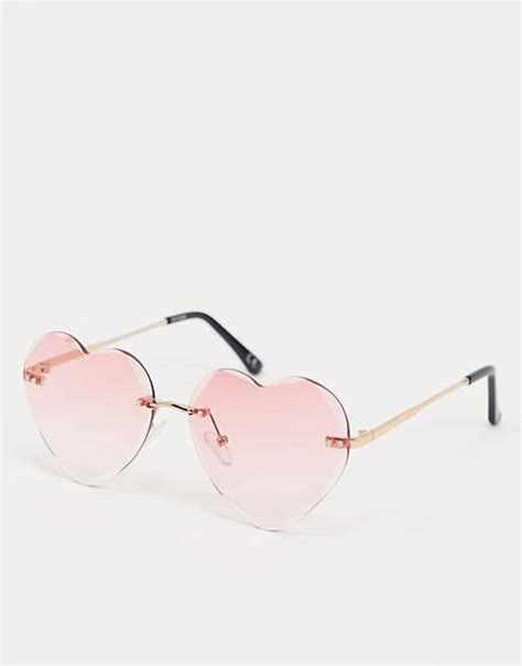 asos design afgeschuinde zonnebril met hartvormige glazen zonder rand  roze asos