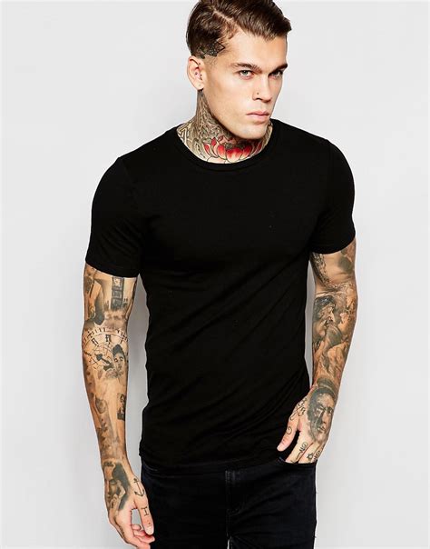 asos extreme muscle fit  shirt  crew neck  stretch  black