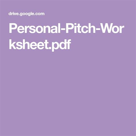 personal pitch wor worksheet  shown  white   purple
