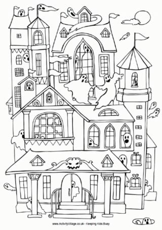 haunted house colouring pages