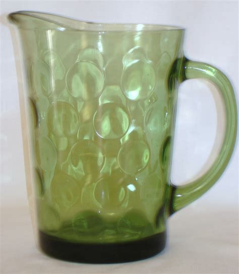 vintage green glass pitcher 1960 s optic dot pattern